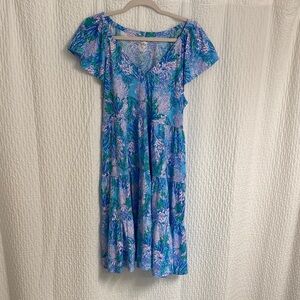 Lilly Pulitzer Blue and Green Floral Midi Dress